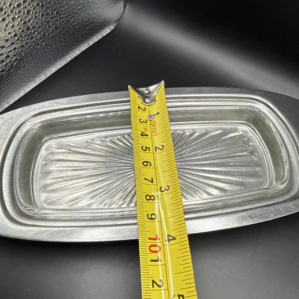 3 Piece Stainless Steel Covered Butter Dish Glass Insert/lid Mid century Modern